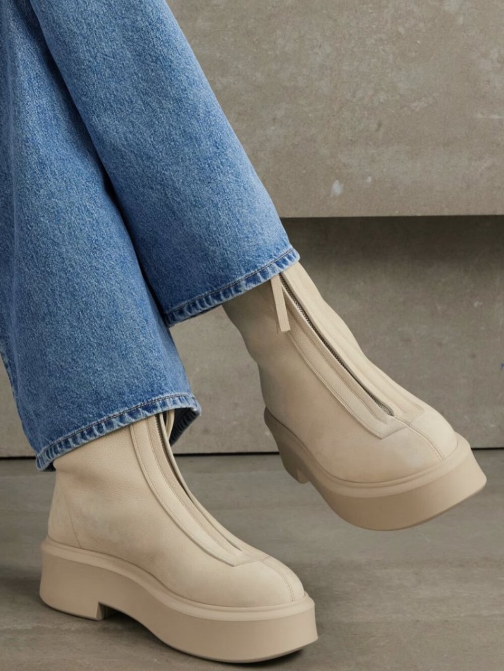 The Row White/Beige Zipper Boots